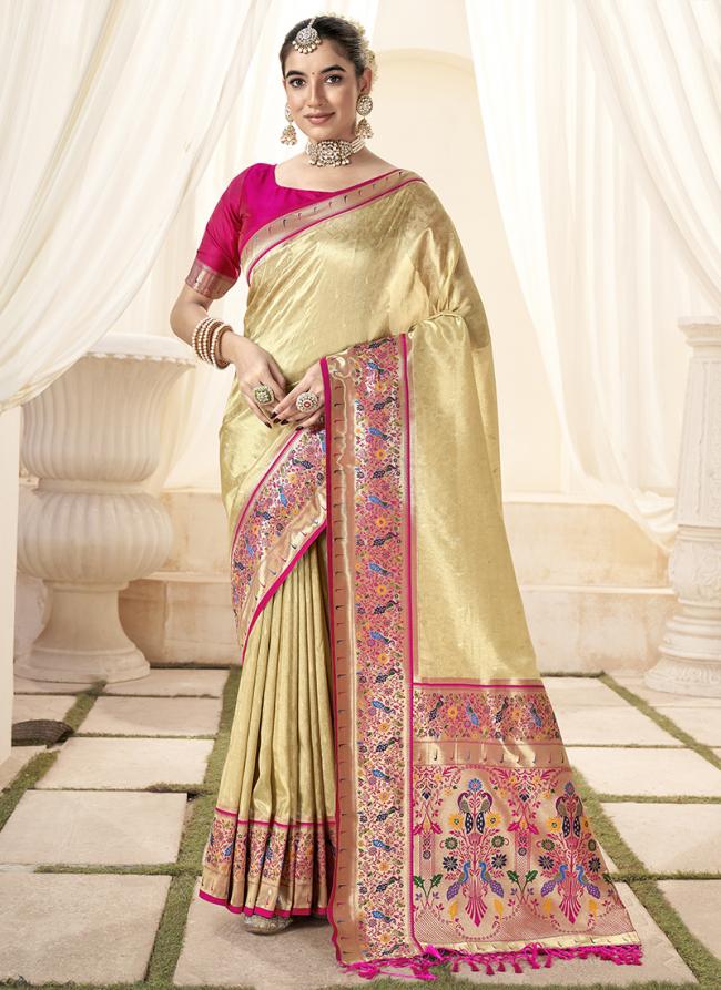 Silk Beige Festival Wear Weaving Saree